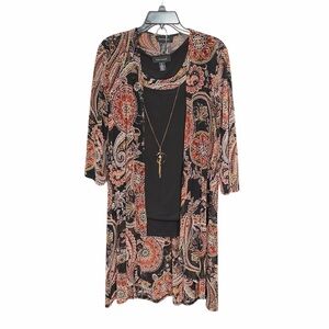 R&M Richards Three-Piece Set Women’s Paisley, Blazer Pants and Top Wth Jewlery